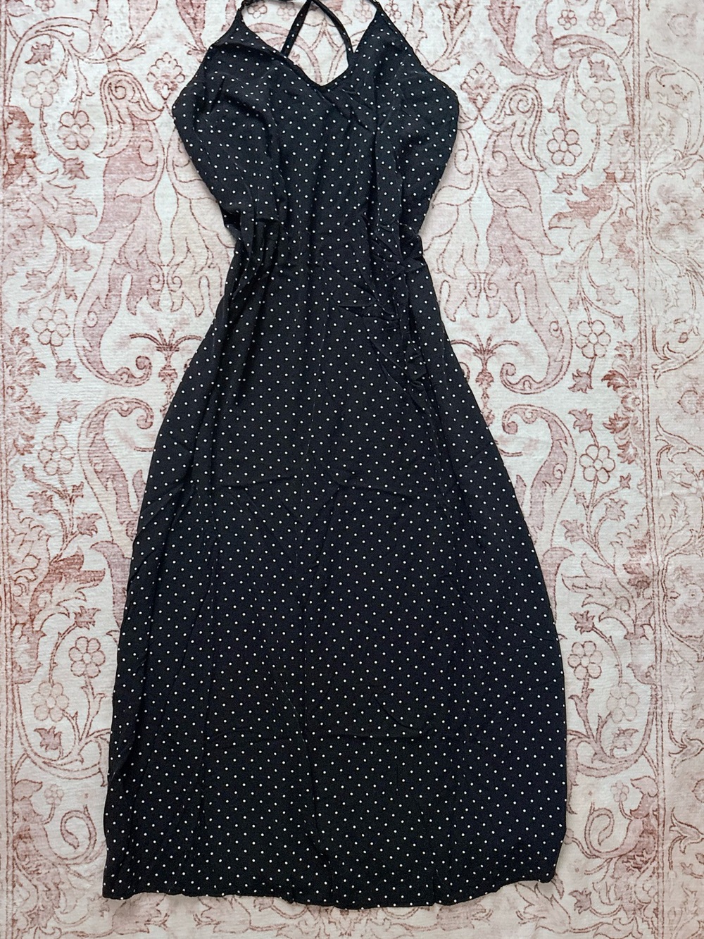 Old Navy Black Polka Dot Maxi Dress with Crisscross Straps